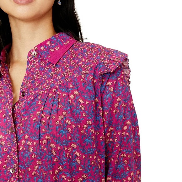 Roller Rabbit Augusta Darya Floral Print Ruffle Button Front Shirt Dress Large - Picture 3 of 3